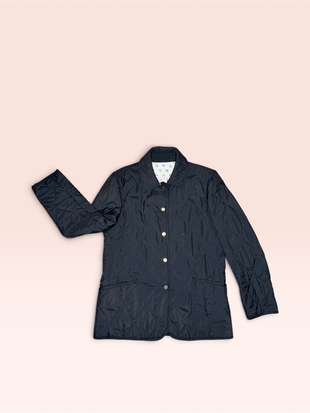 Dooney & Bourke Quilted Barn Jacket Black DB Logo Lining Made in Italy L